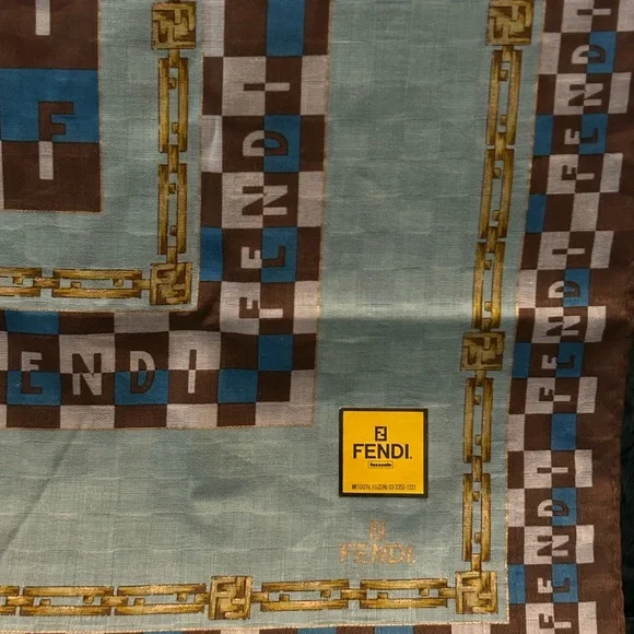 Fendi Brown and Blue Geometric Scarf - Picture 3 of 5